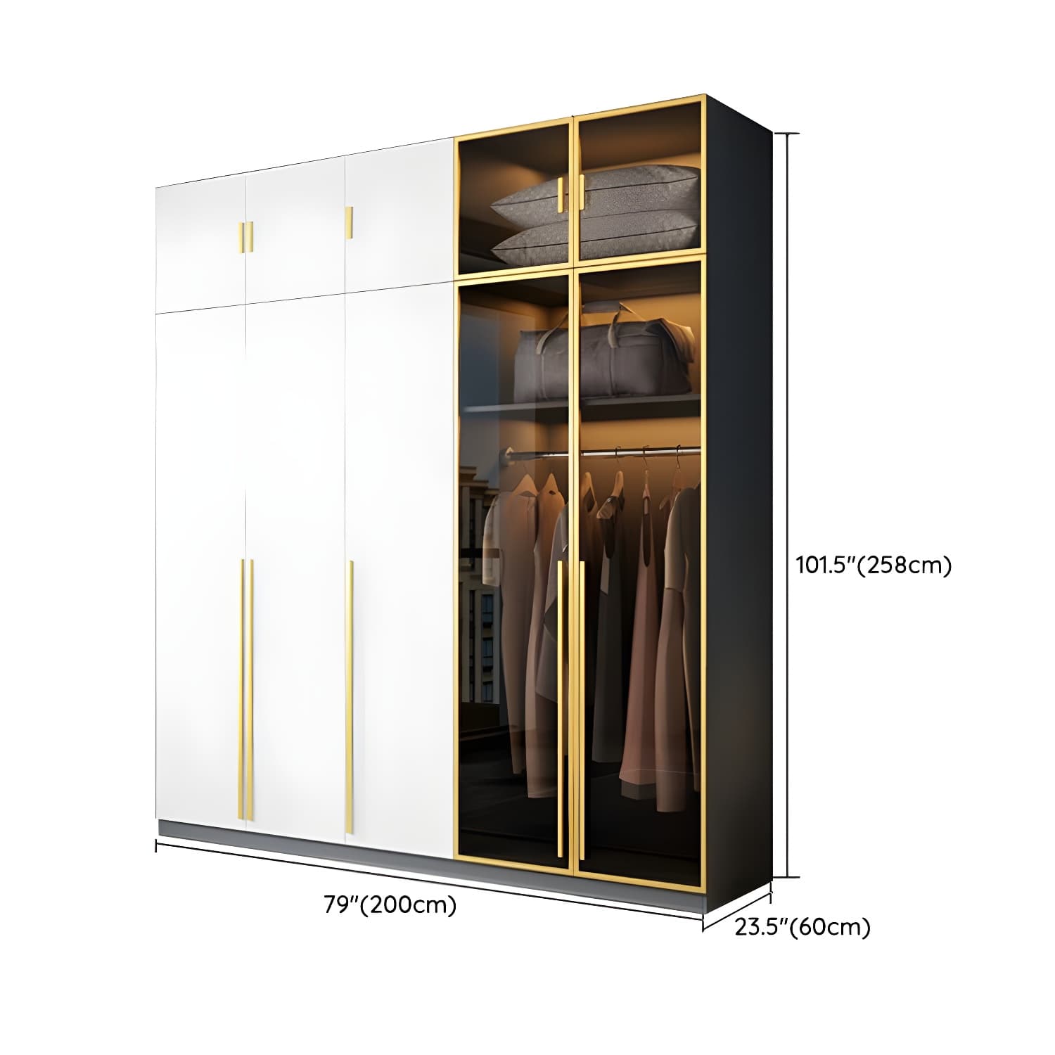 Contemporary Color Block Glass Doors Combination Armoire with Shelves Storage - image 21