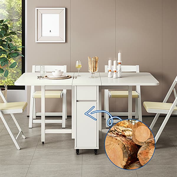 Scandinavian Wood Drop Leaf Dining Table with Storage and Expandable Design - image 8