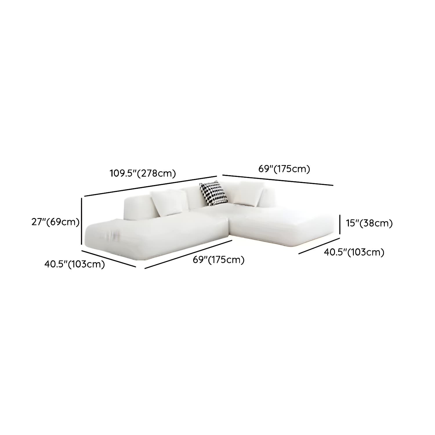 Modern Beige Tech Cloth One Arm Sectional Sofa with Wood Frame - image 15