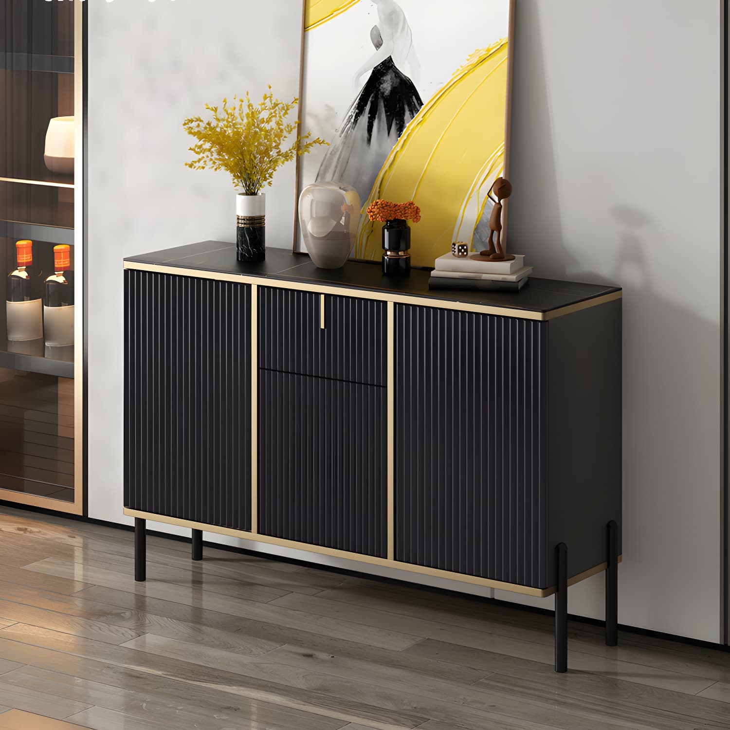 Artificial Wood Sideboard Glam Sideboard with Doors for Living Room - image 6