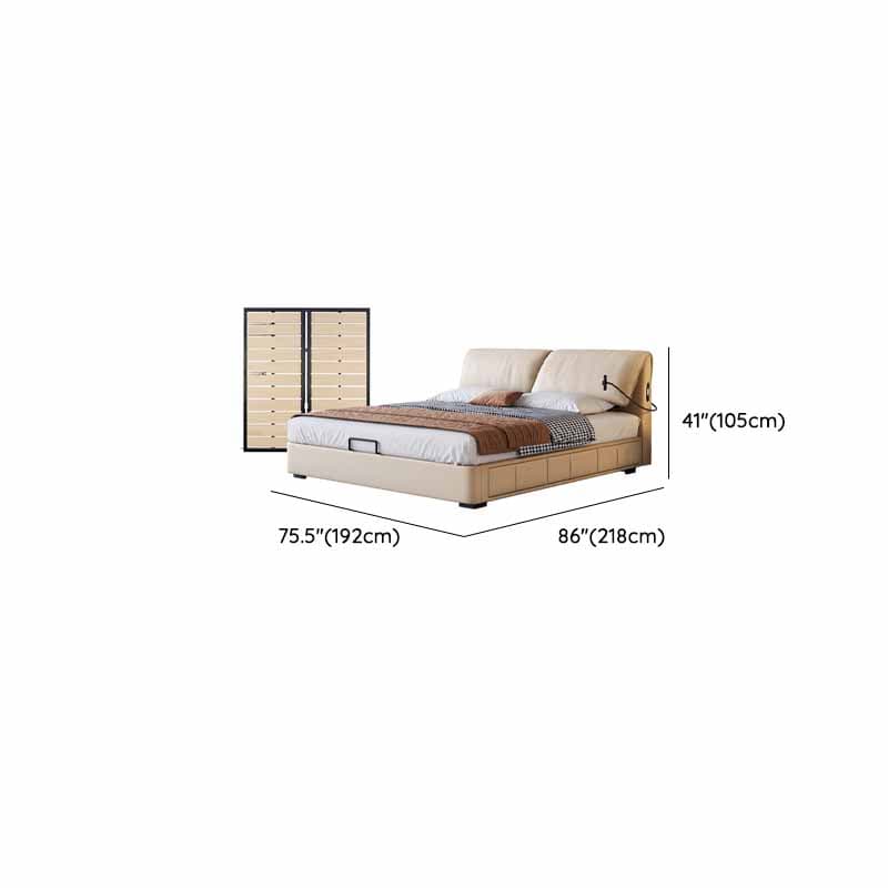 Beige Solid Color Storage Bed with 3 Storage Boxes, Sponge Upholstery, and Illumination Light - image 16