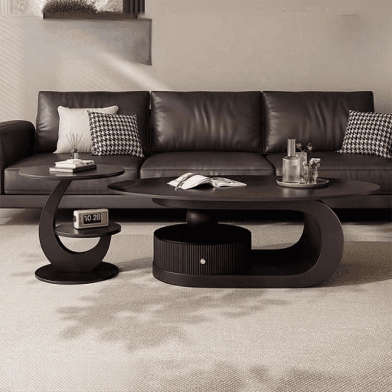 Elliptical Nesting Board Game Coffee Table with 1 Shelf for Small Spaces - image 3