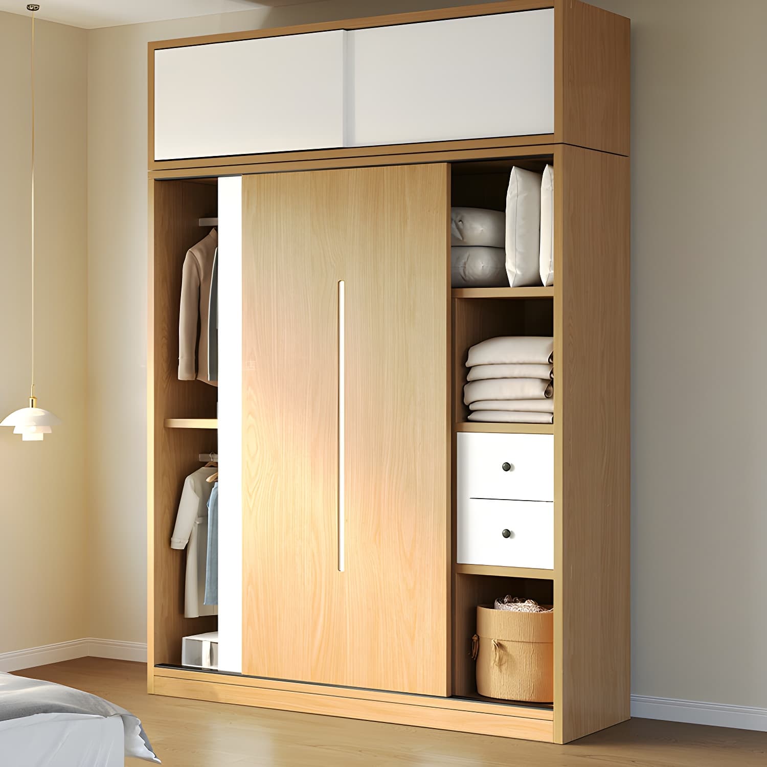 Natural Color Minimalist Cabinet Armoire with Soft Close Drawer, Soft Close Door & Interior Shelves - image 4