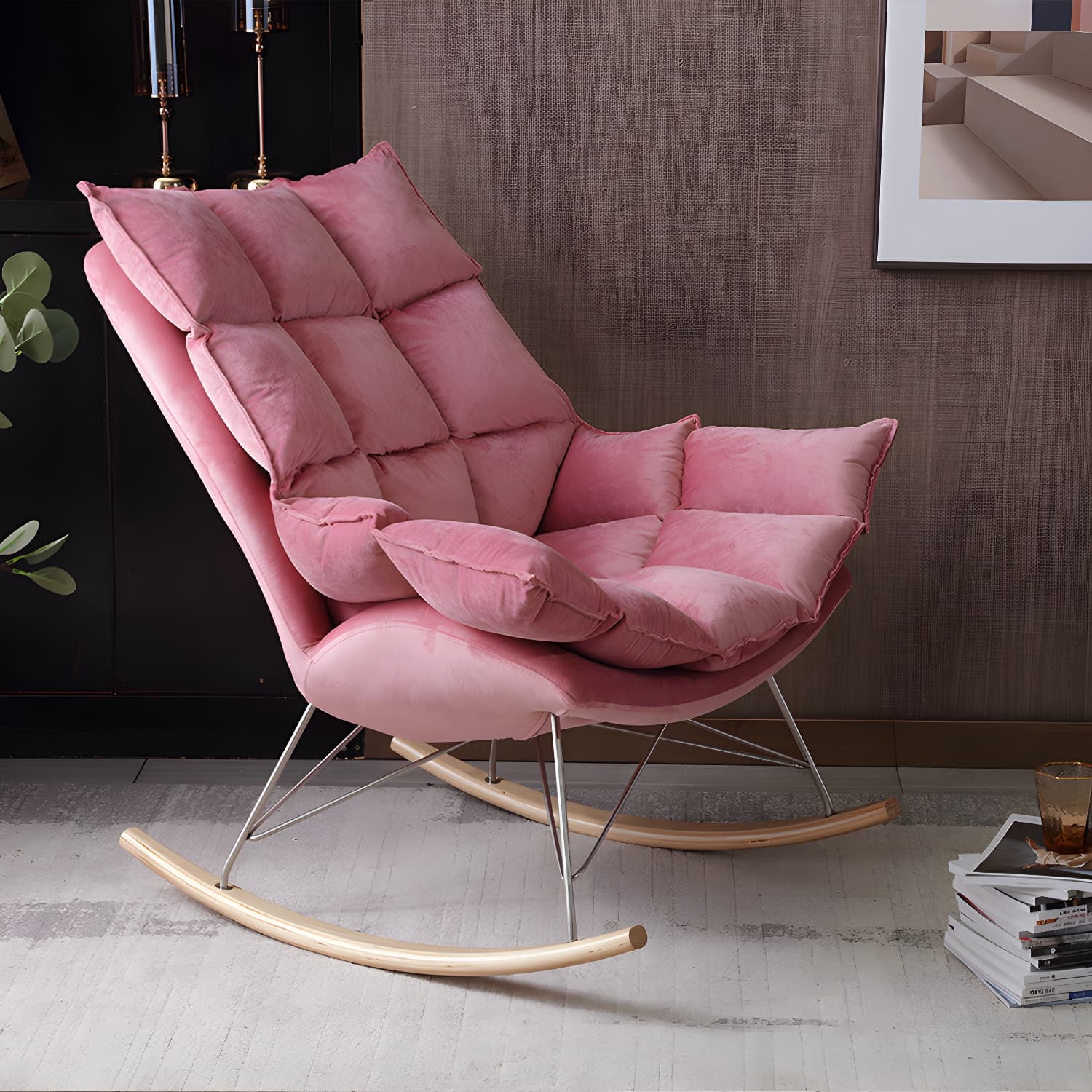 Modern Indoor Sofa Rocking Chair Mother Feeding Rocking Chair with Cushion and Ottoman - image 8