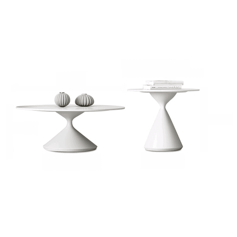 Single/Nesting Postmodern Circular-shaped Chalk/Ink Sintered Stone Pedestal Base Side Table - image 8