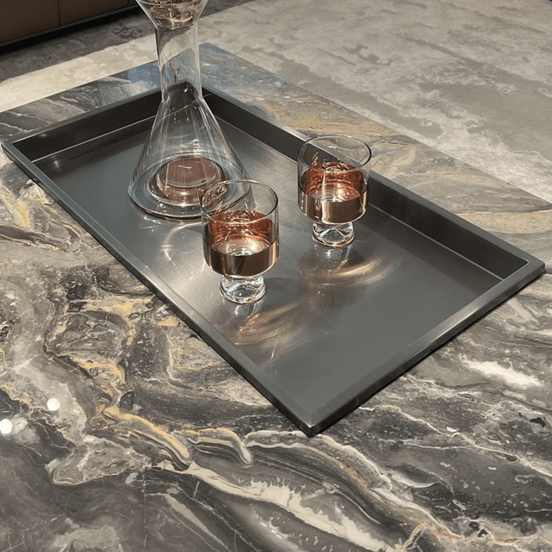 Contemporary Square Stone Top Sled Base Accent Table for Indoor Use - image 9