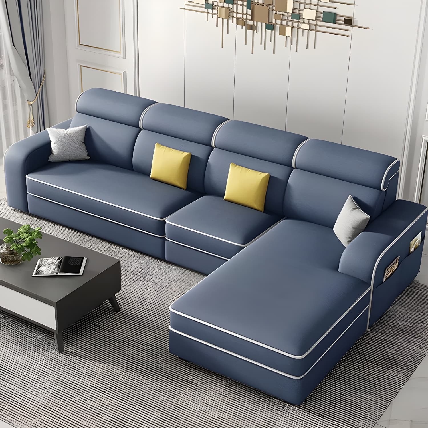 Modern Wood Frame L-Shape Sectional Sofa Chaise with Storage - 3 Piece Set - image 10