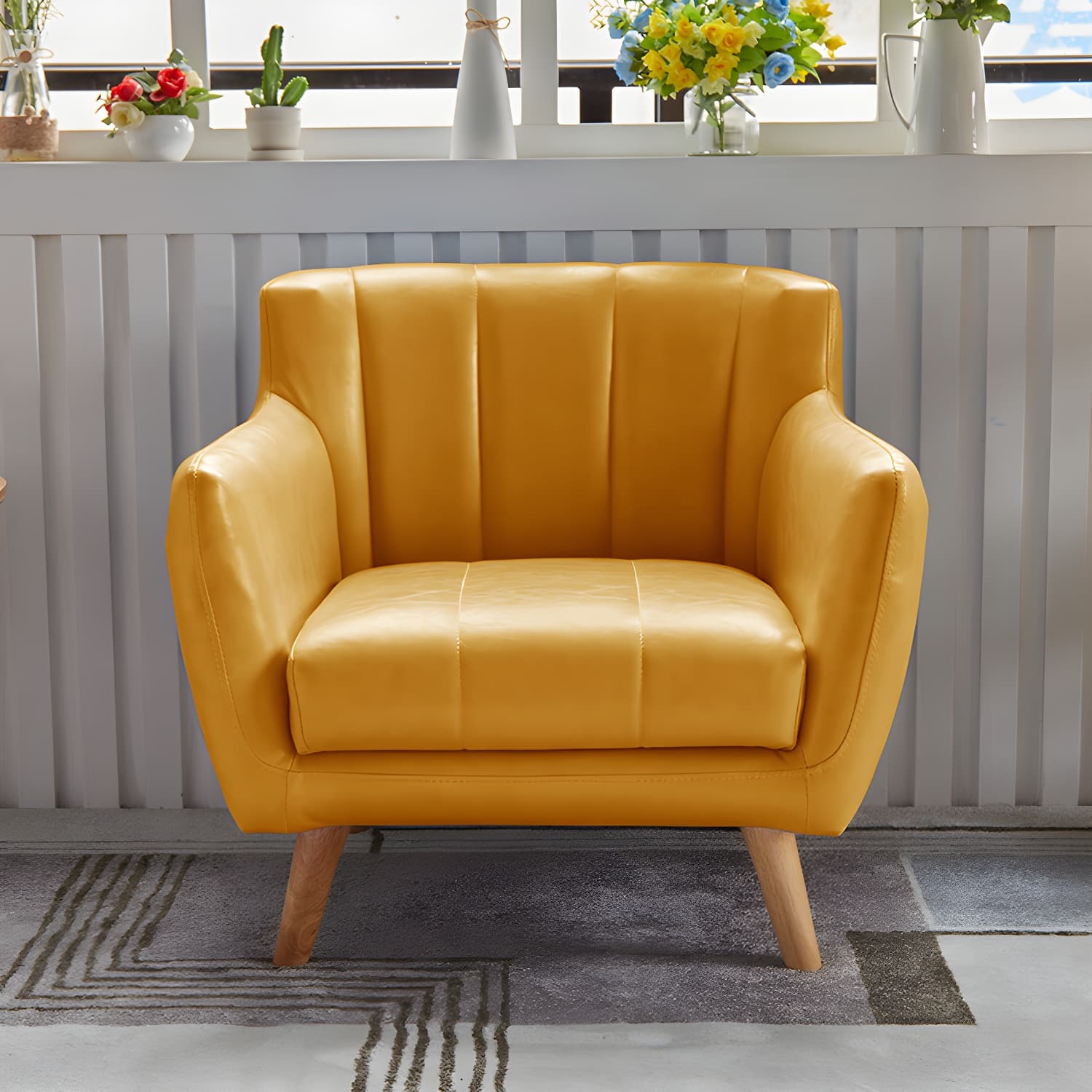 Modern Stain-Resistant Leather Sofa Square Arm Settee with Tight Back - image 5