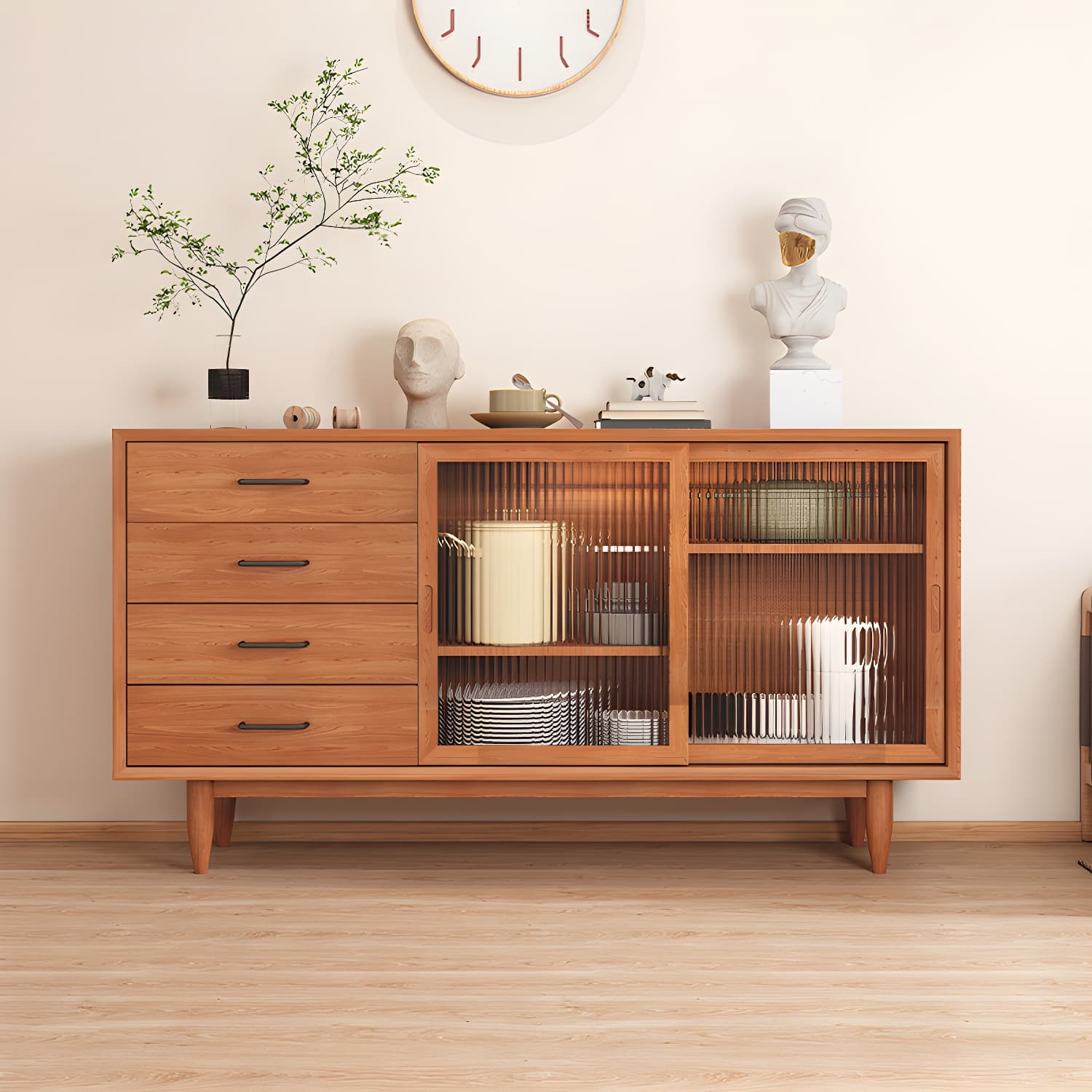 Mid-Century Modern Solid Wood Accent Cabinet with Glass Door - image 6