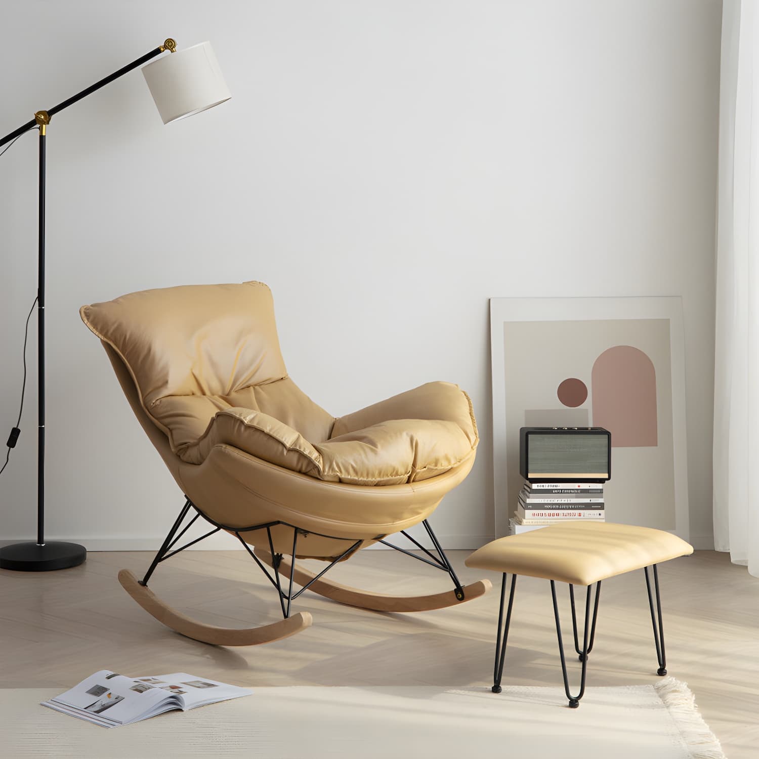 Upholstered Rocker Chair Living Room Rocking Chair with Padded Seat - image 9