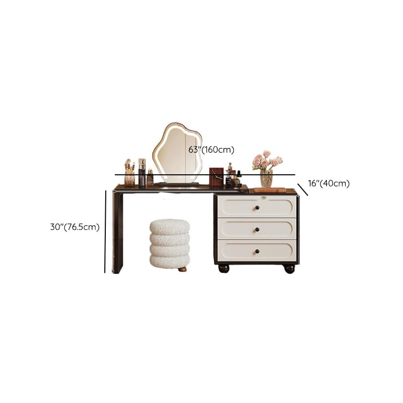 Modish Large/Standard Vanity Set with Natural Wood Table Top, White Seating, 3 Drawers, Light Up Mirror, and Chair - image 15