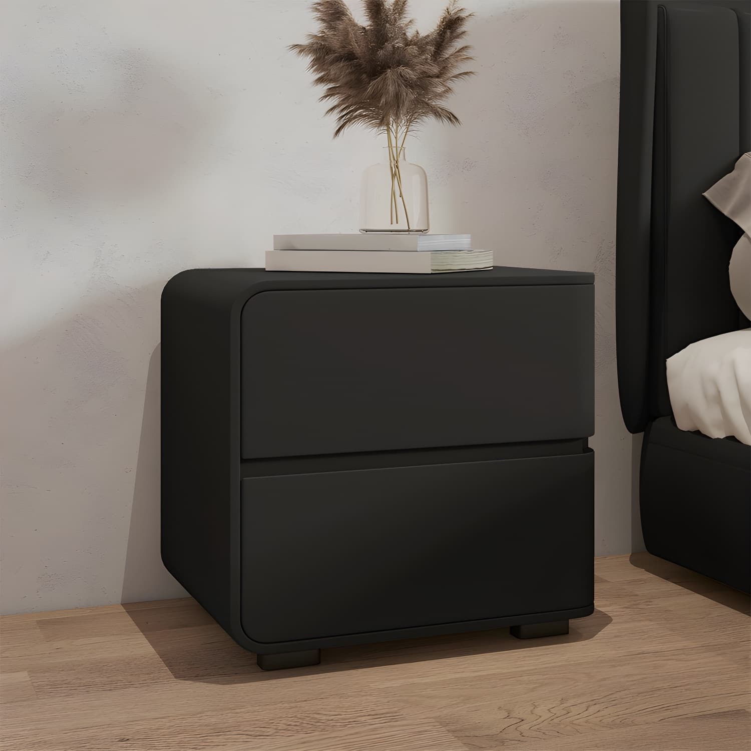 Modern Wood Nightstand with 2 Drawers - Small and Low Profile - Faux Leather Countertop - image 12