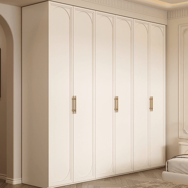 White Minimalist Laminate Wardrobe Closet with Compartments, Soft Close Door, Interior Shelves, and Clothing Rod