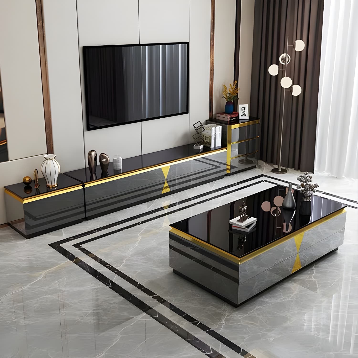 15.75-inch H Glass TV Stand Glam TV Stand for TVs with 4 Drawers Included - image 11