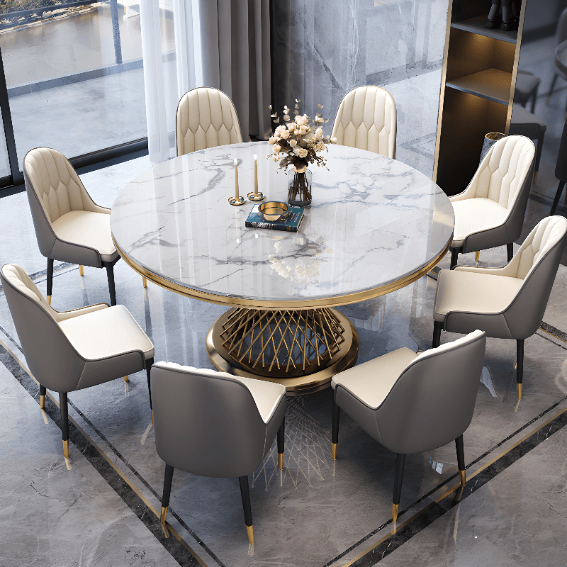 Art Deco Marble Stone Dining Table Set Available for 4, 6, or 8 People - image 3