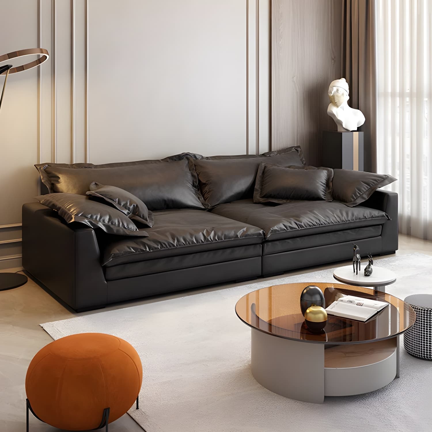 Modern Black Stationary Sectional Sofa with Wood Frame and Tech Cloth Upholstery