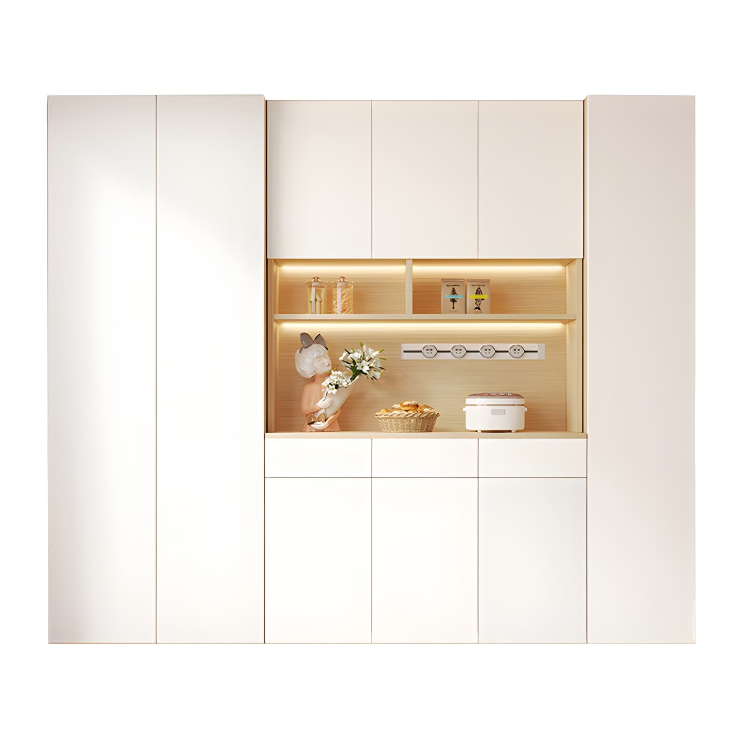 Scandinavian White Wood Buffet Sideboard Cabinet with Cabinets and Shelves - image 9