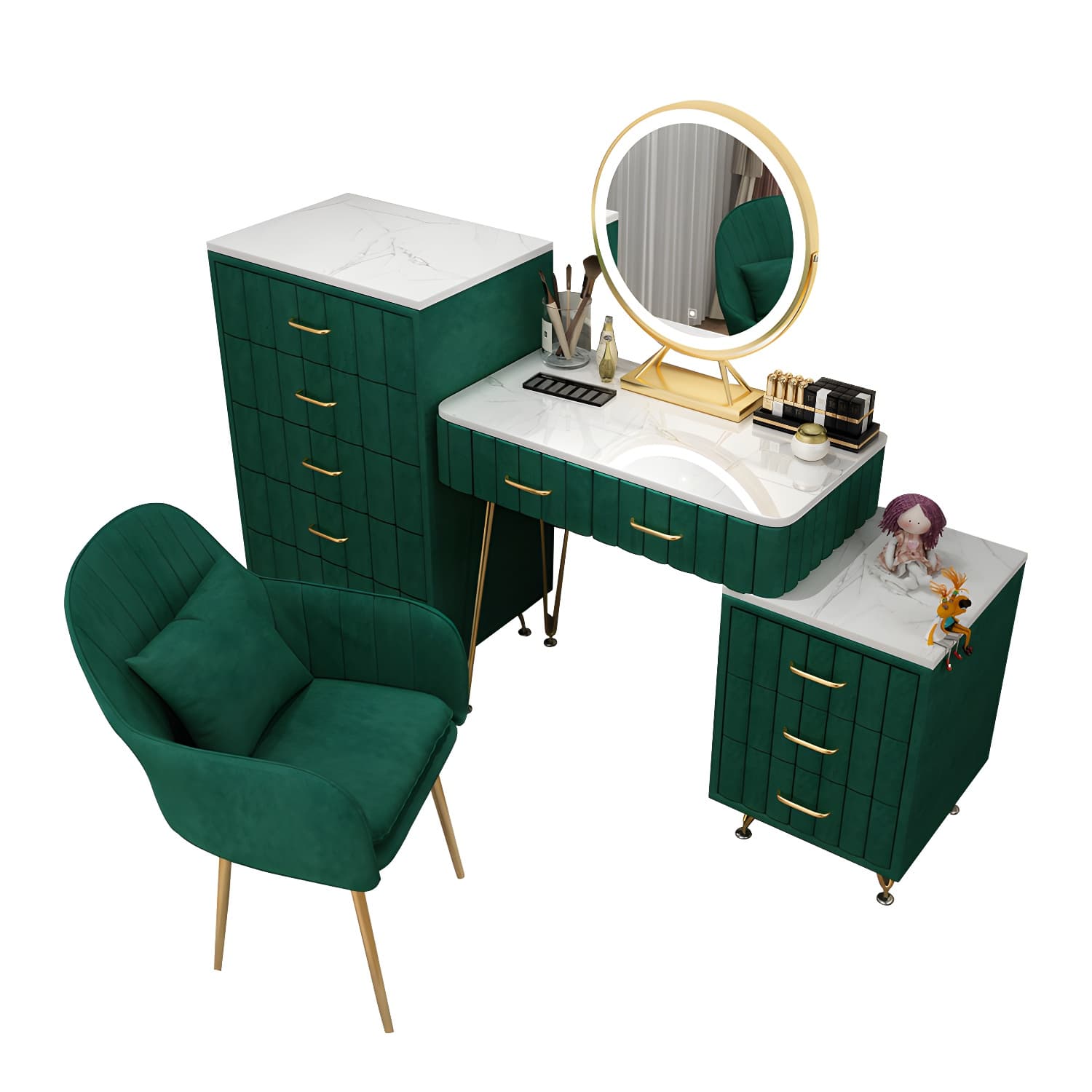 Contemporary With Drawer Wooden Bedroom Lighted Mirror Make-up Vanity - image 9