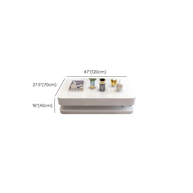 White Modern Coffee Table with Rectangular Wood Top & Block Base - image 15