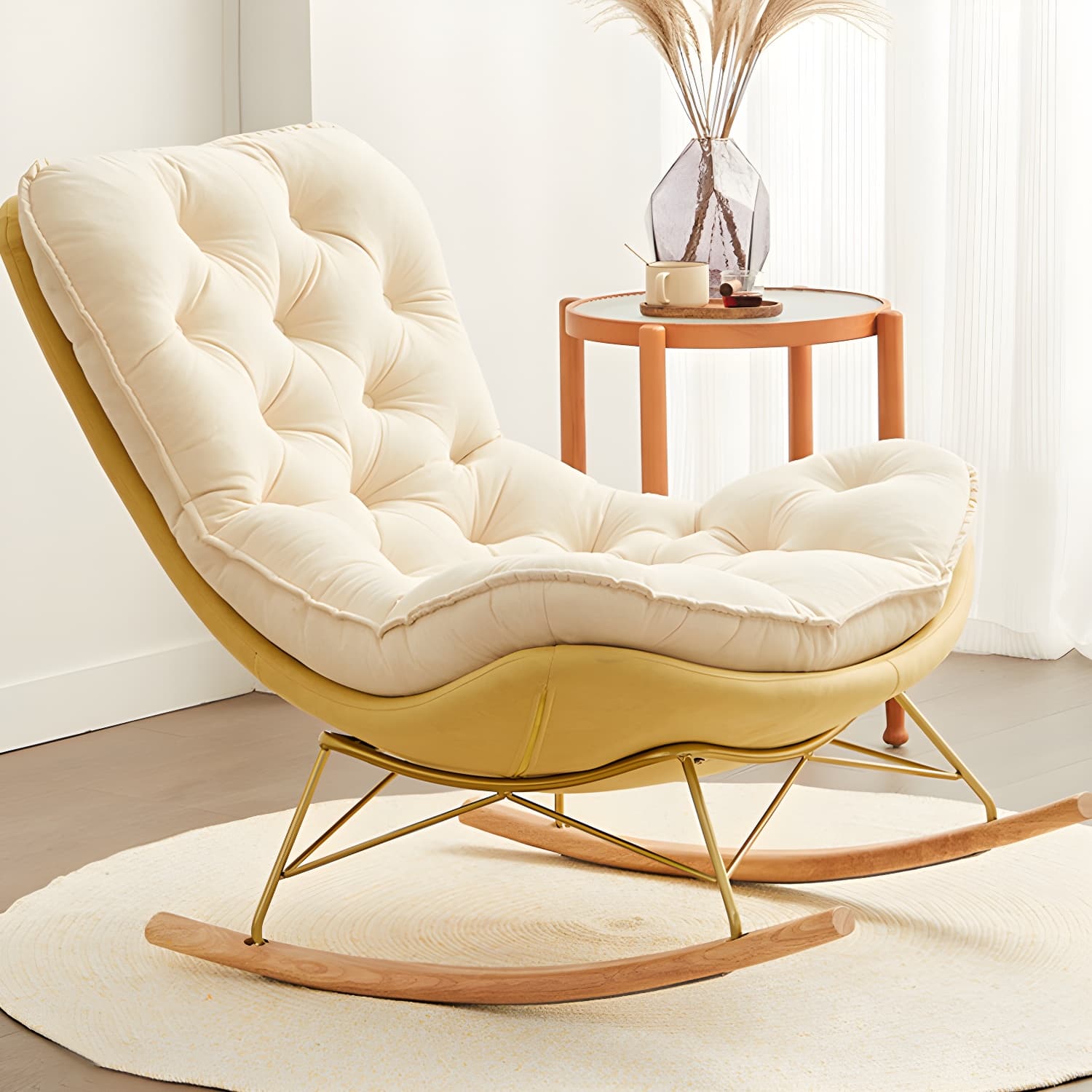 Tufted Rocking Accent Chair Contemporary Solid Wood with Removable Cushions - image 7