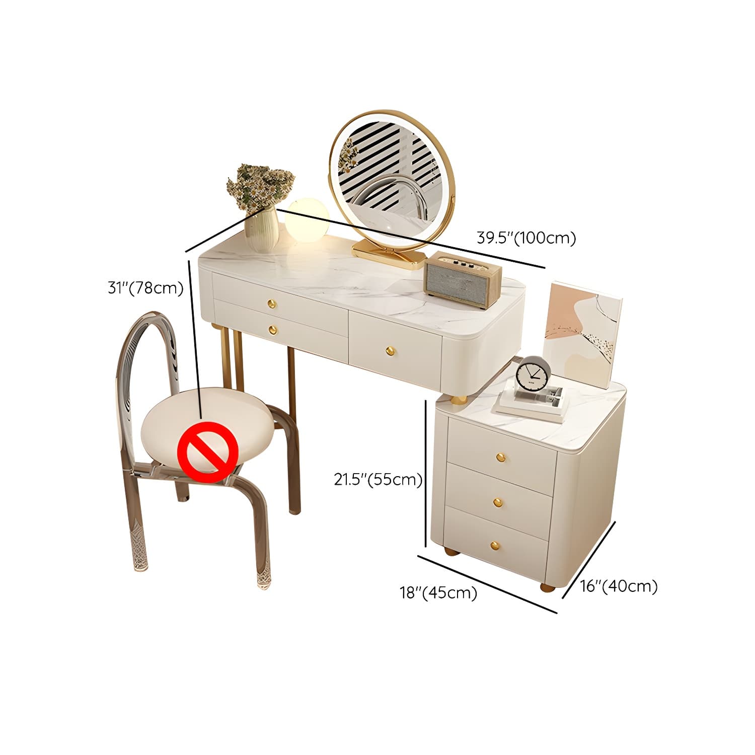 Modern Stone Top Vanity Dressing Table with 6 Drawers for Bedroom - image 19
