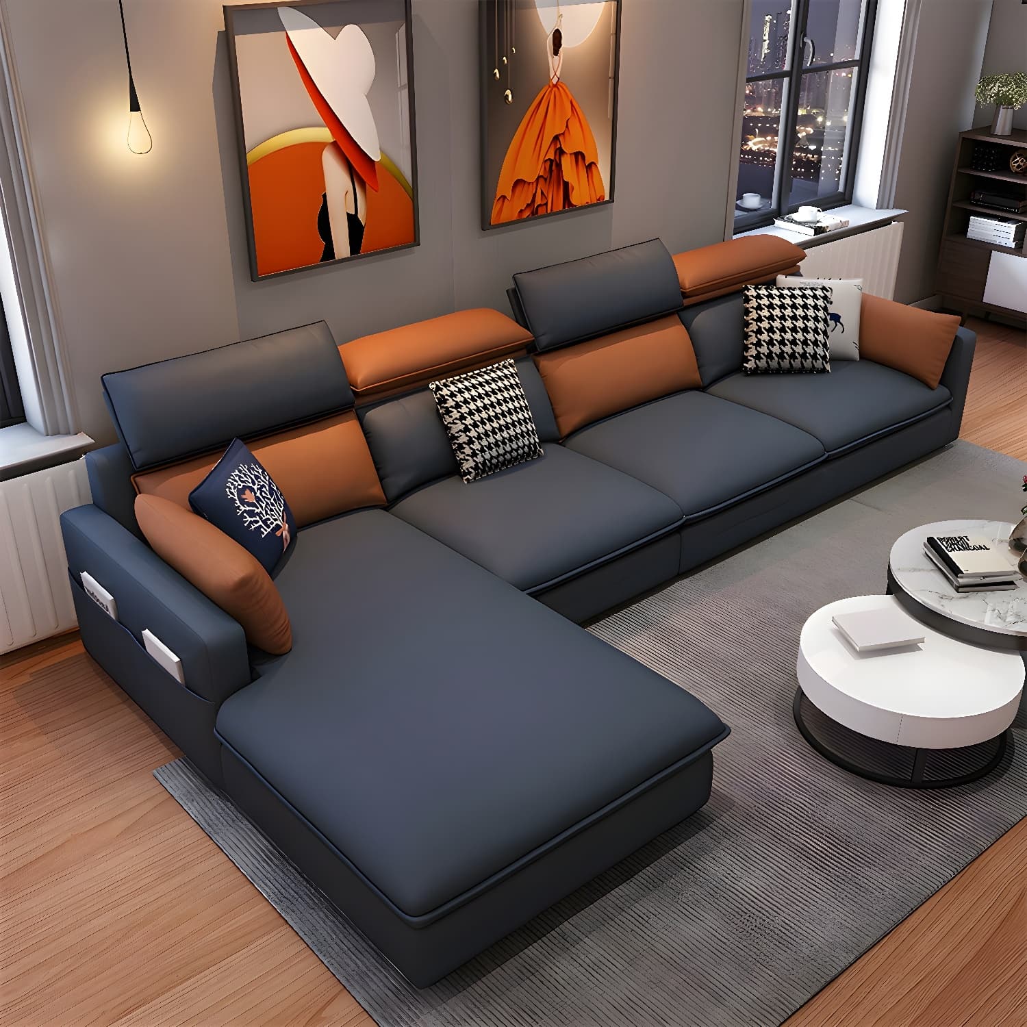 Modern Wood Frame L-Shape Sectional Sofa Chaise with Tech Cloth Upholstery - image 4