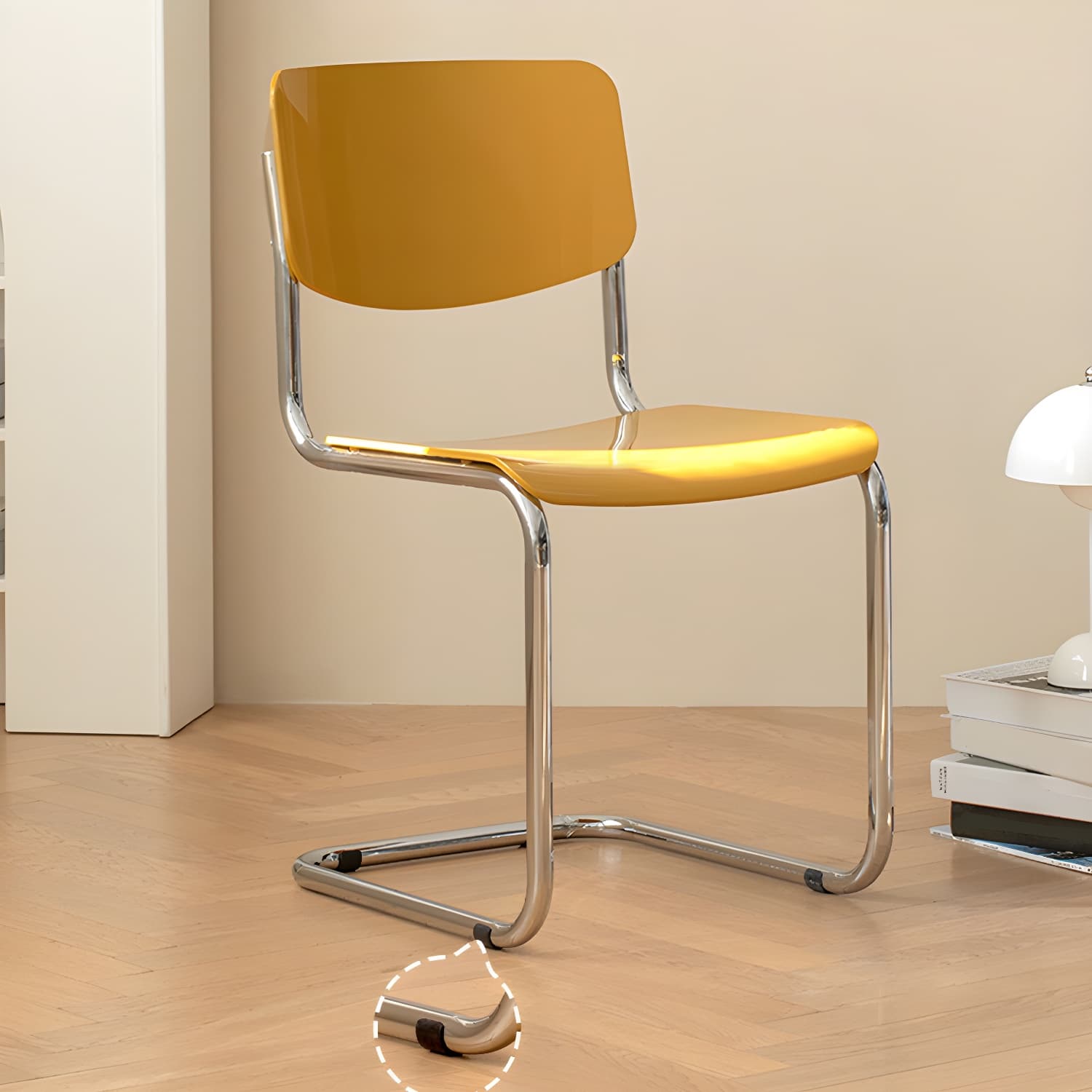 Scandinavian Open Back Side Chair with Silver Metal Legs in Plastic & Acrylic for Kitchen & Dining - image 11