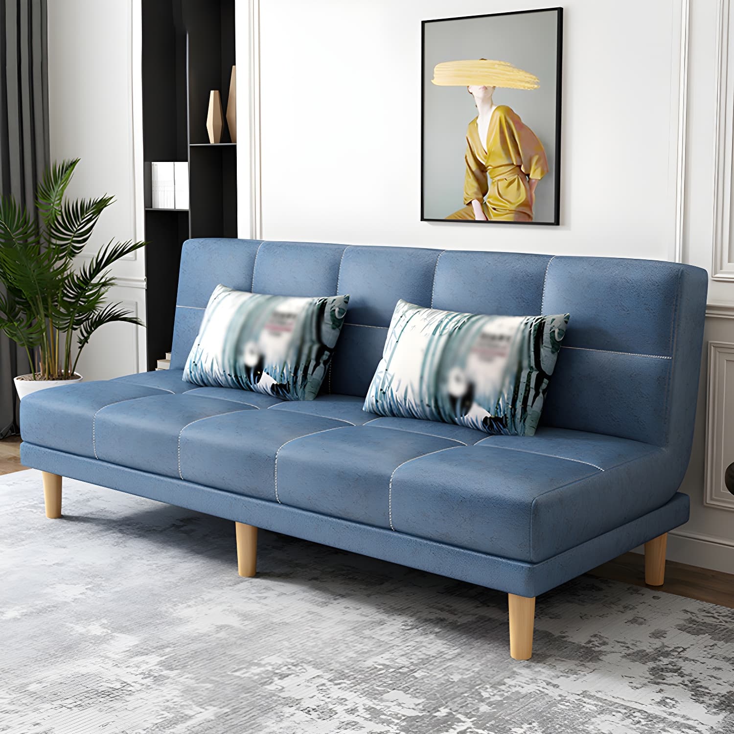 Armless Tight Back Bed Settee Cotton Blend and Faux Leather Sofa Bed