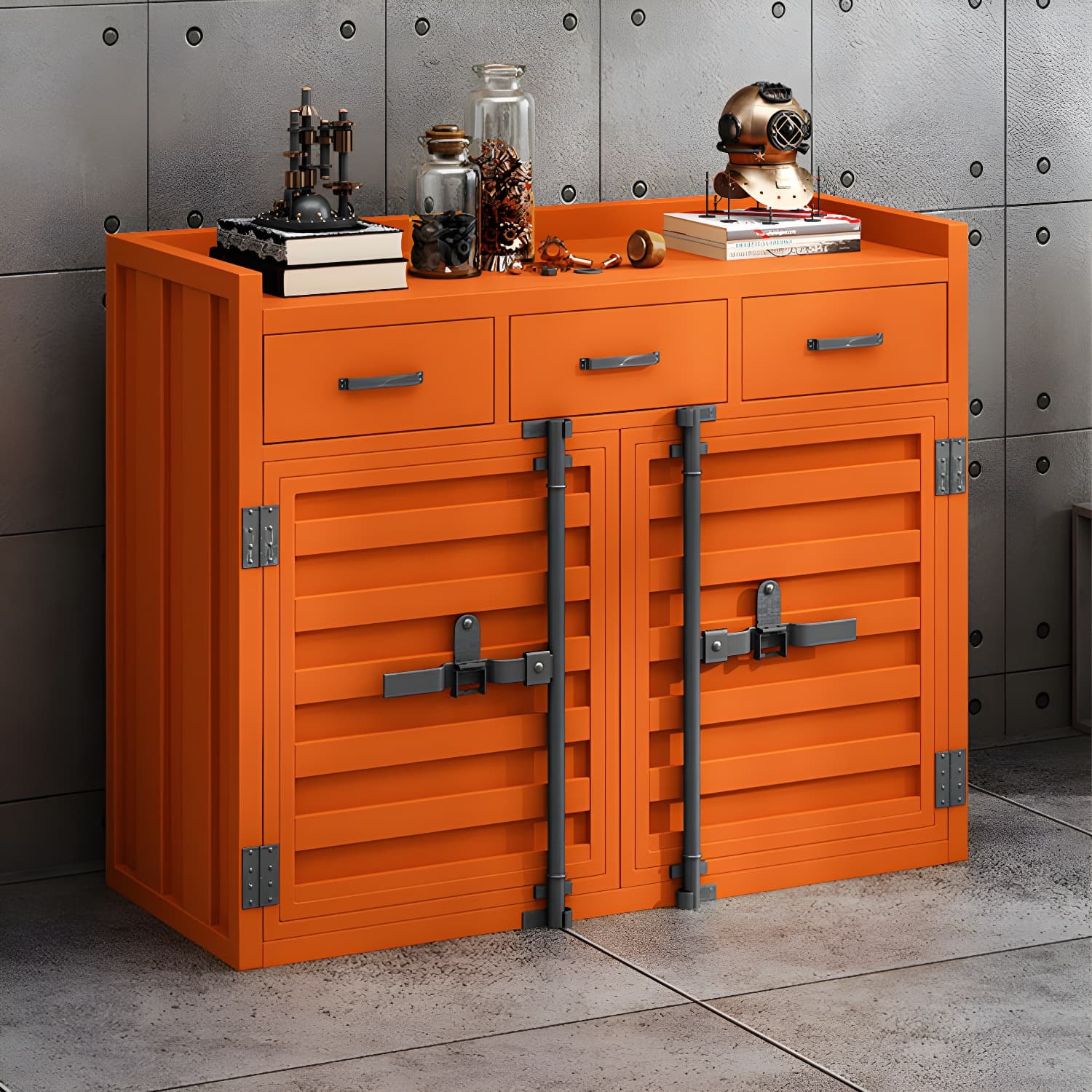 Metal Industrial Sideboard Credenza with Cabinet, Drawers, and Shelves - 40cm Width, 90cm Height - image 6