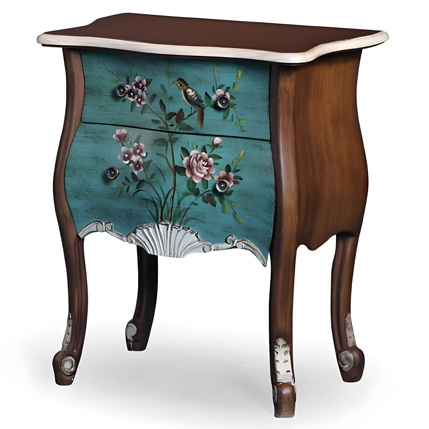 Mid-Century Modern Cabinet Fretwork Hand Painted Side Cabinet - image 4