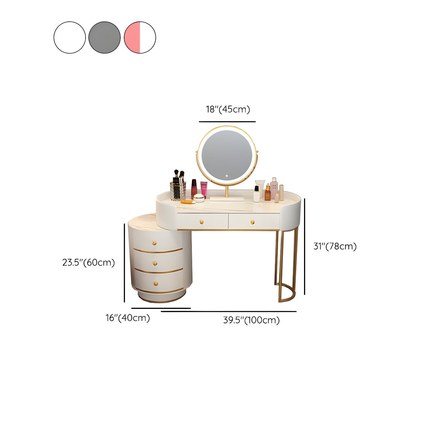 Lighted Mirror Makeup Counter Bedroom Makeup Vanity Desk Table with Drawer - image 26