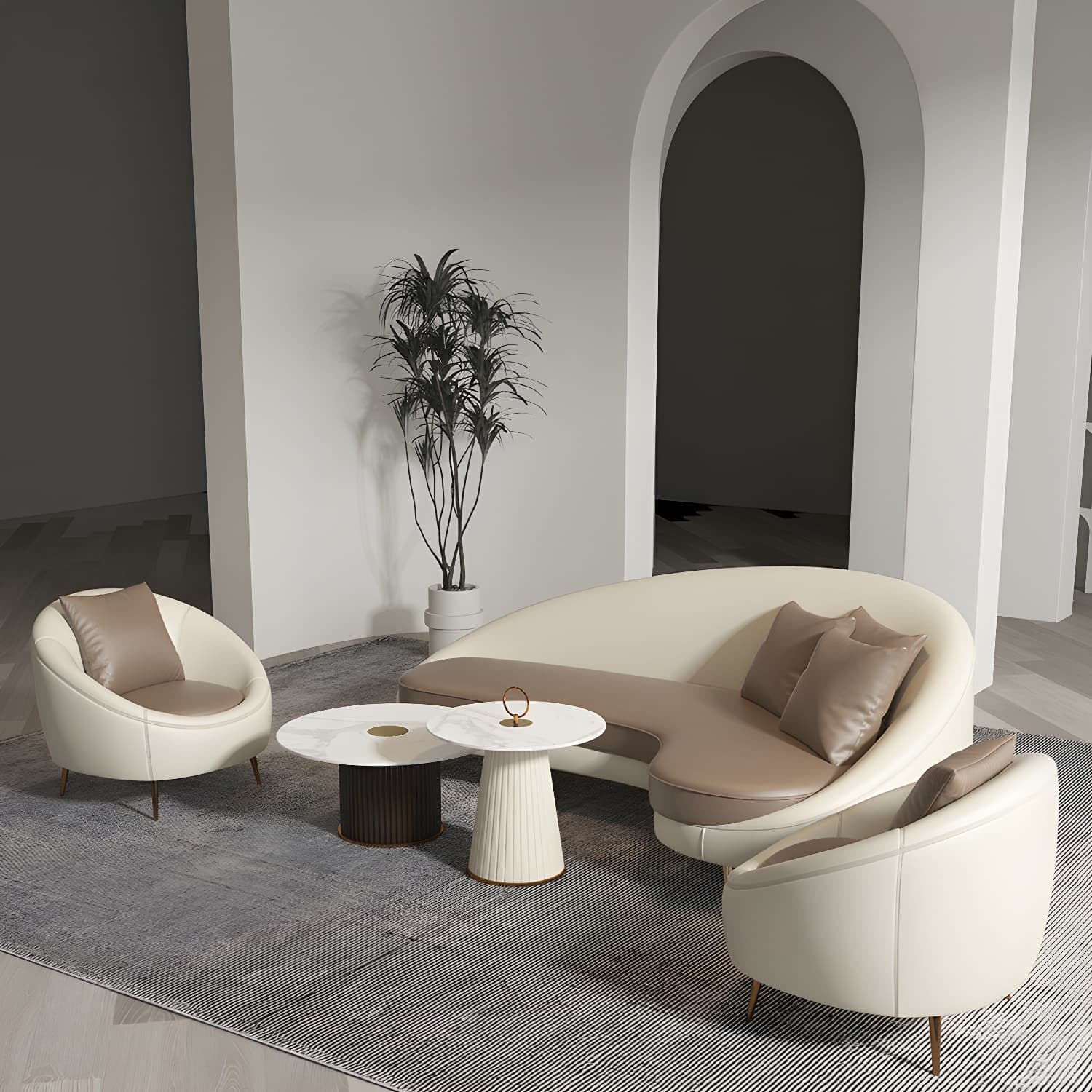 Faux Leather Curved Sofa Contemporary Sloped Arm Sofa for Living Room - image 19