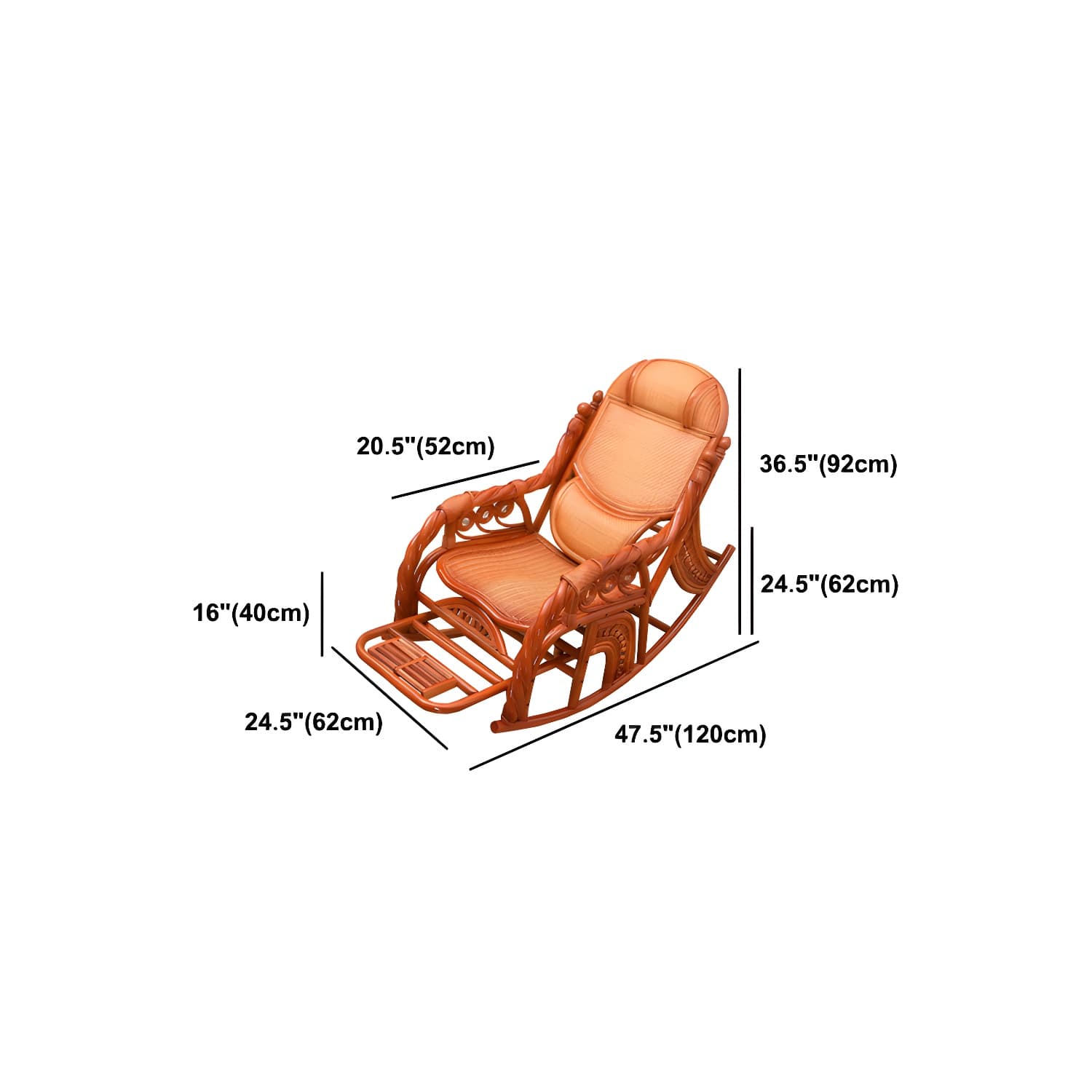 Espresso Rattan Rocking Chair Antique Reclining Rocker Chair 24.4" x 47.2" x 36.2" - image 26
