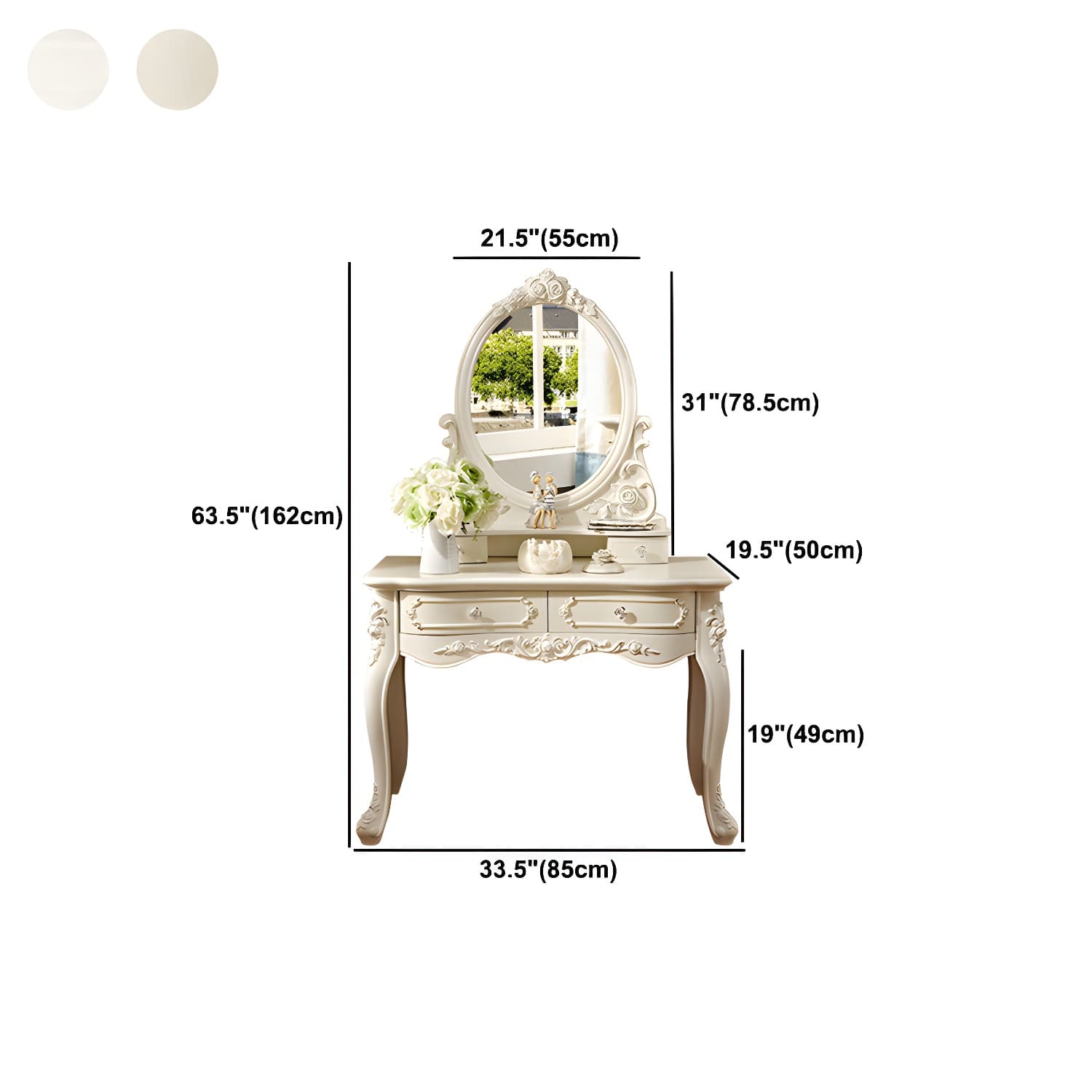 Victorian 33.4"/41.3" Wide Wood 4 Drawers Mirrored Makeup Vanity - image 17