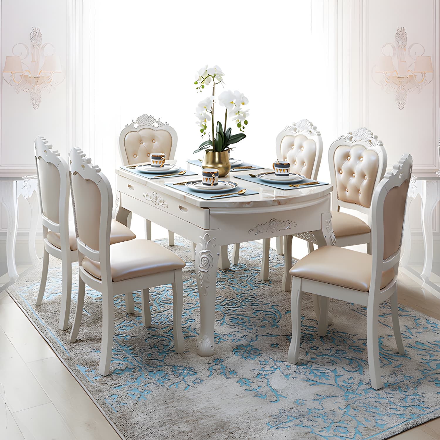 Victorian Dining Room Set Standard Height with Rectangle Top 4 Legs Base Dining Furniture - image 18