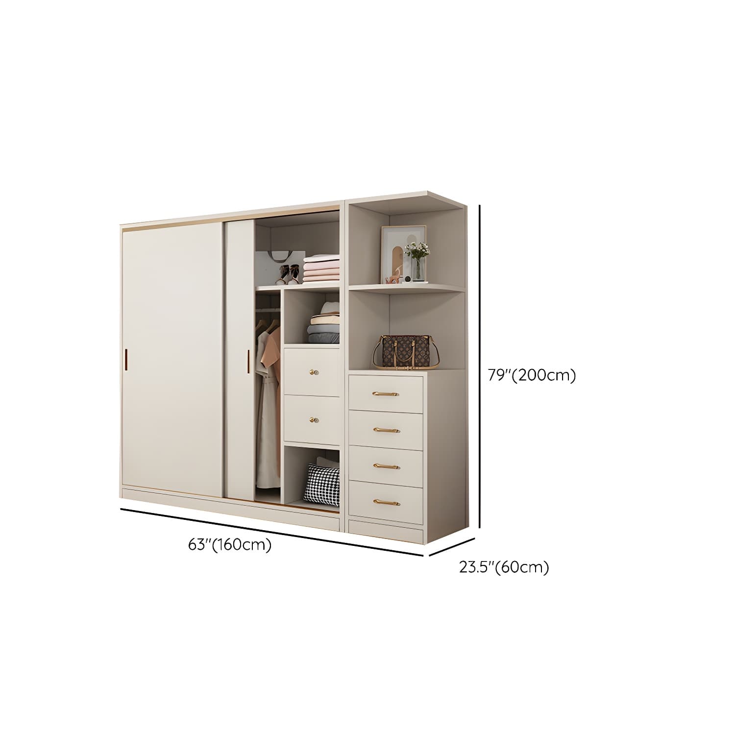 Modern White Wood Wardrobe Armoire with Sliding Doors and Soft Close Drawers - image 15
