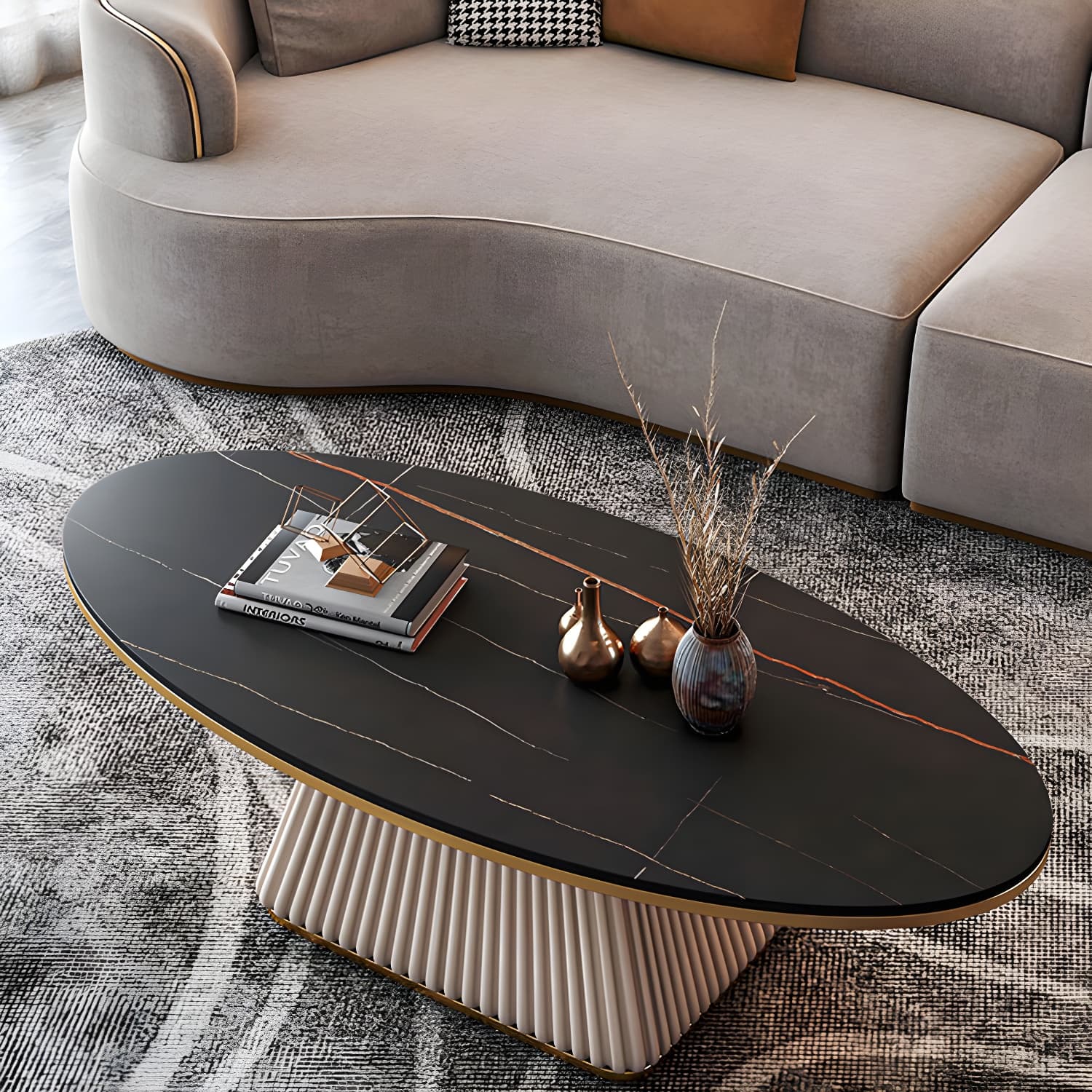 Glam Single Coffee Table Oval Pedestal Coffee Cocktail Table - image 15