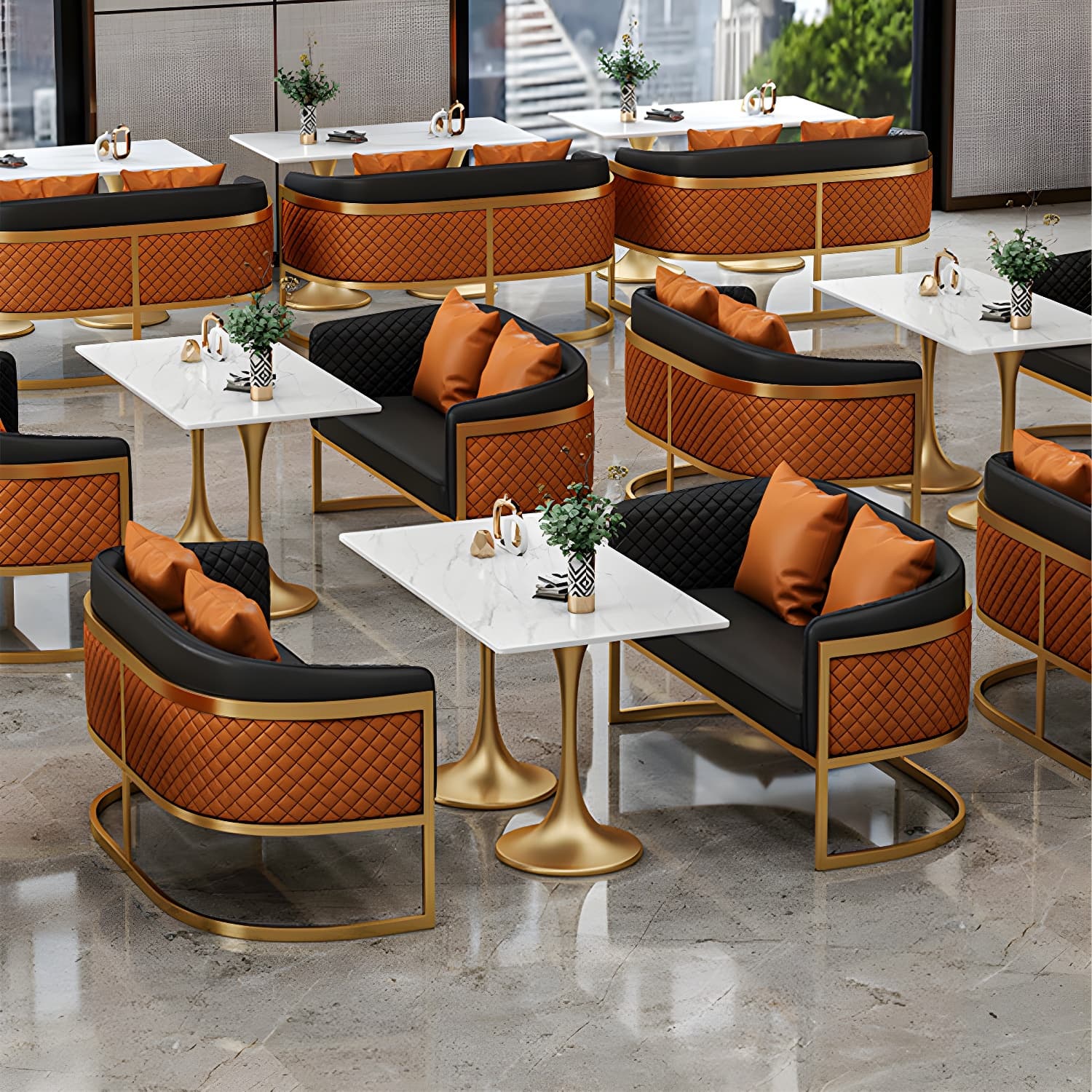 Golden Base Dining Table Medieval Modern Style Stone Table for Indoor - image 3