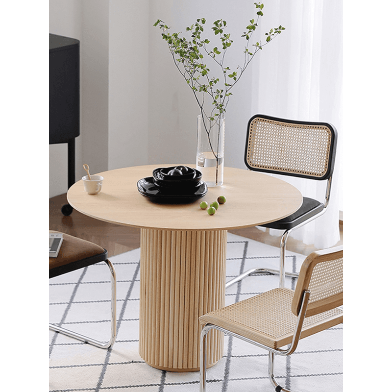 Fixed Rounded Dining Table for 4/2 People/Seats 6 with Ribbed Leg and a Slate/Wooden Tabletop in Natural/Chalk in a Nordic Style - image 6