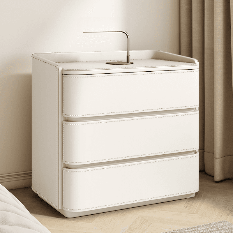 Contemporary 3 Tiers Genuine Leather Drawer Storage Bedside Table - image 9