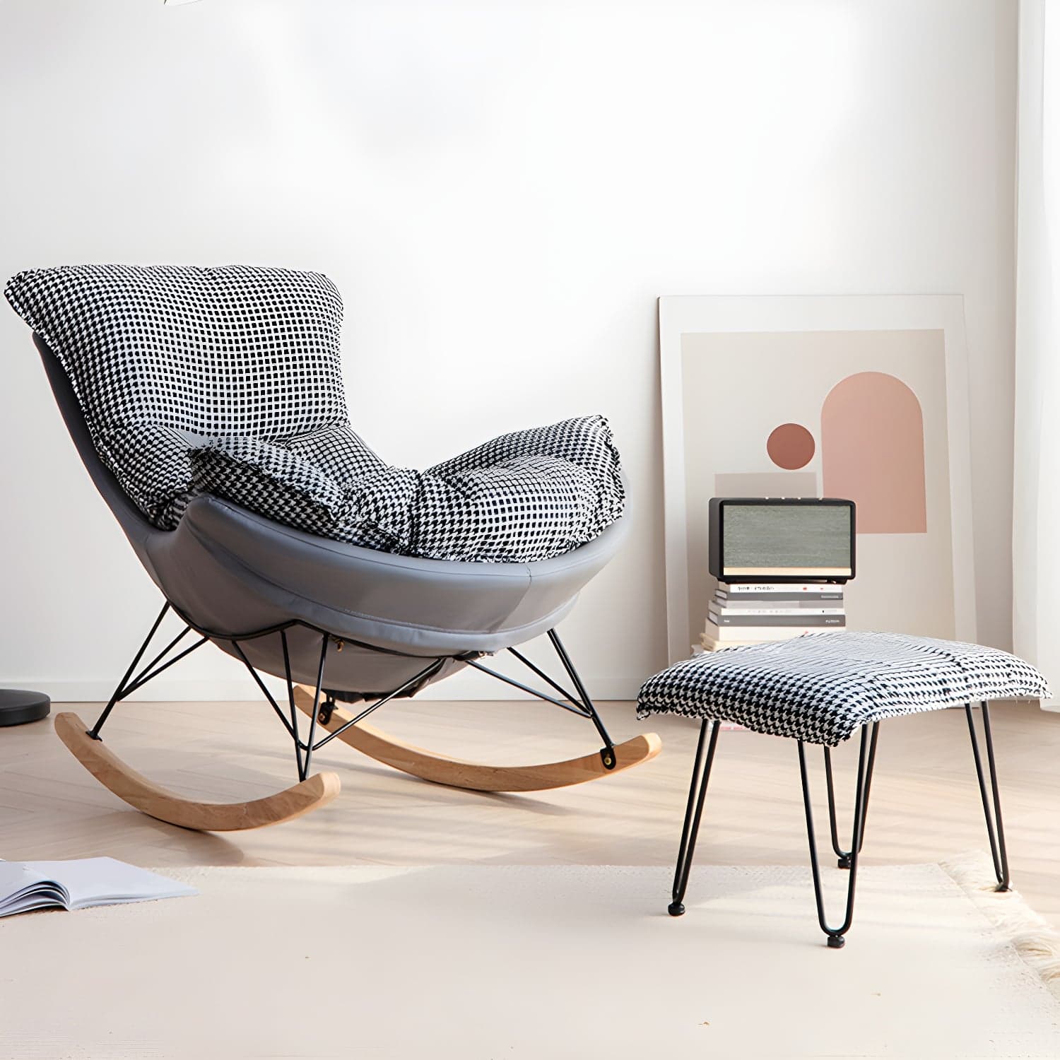 Modern Cushions Rocker Chair Metal Frame Spindle Rocker Chair with Ottoman - image 3