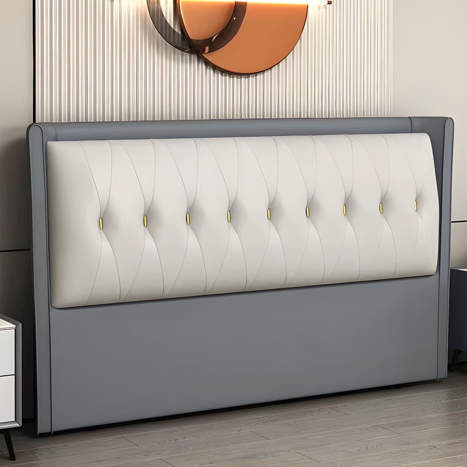 Contemporary Headboard Bed with Tufted Leather Upholstery in Rectangular
