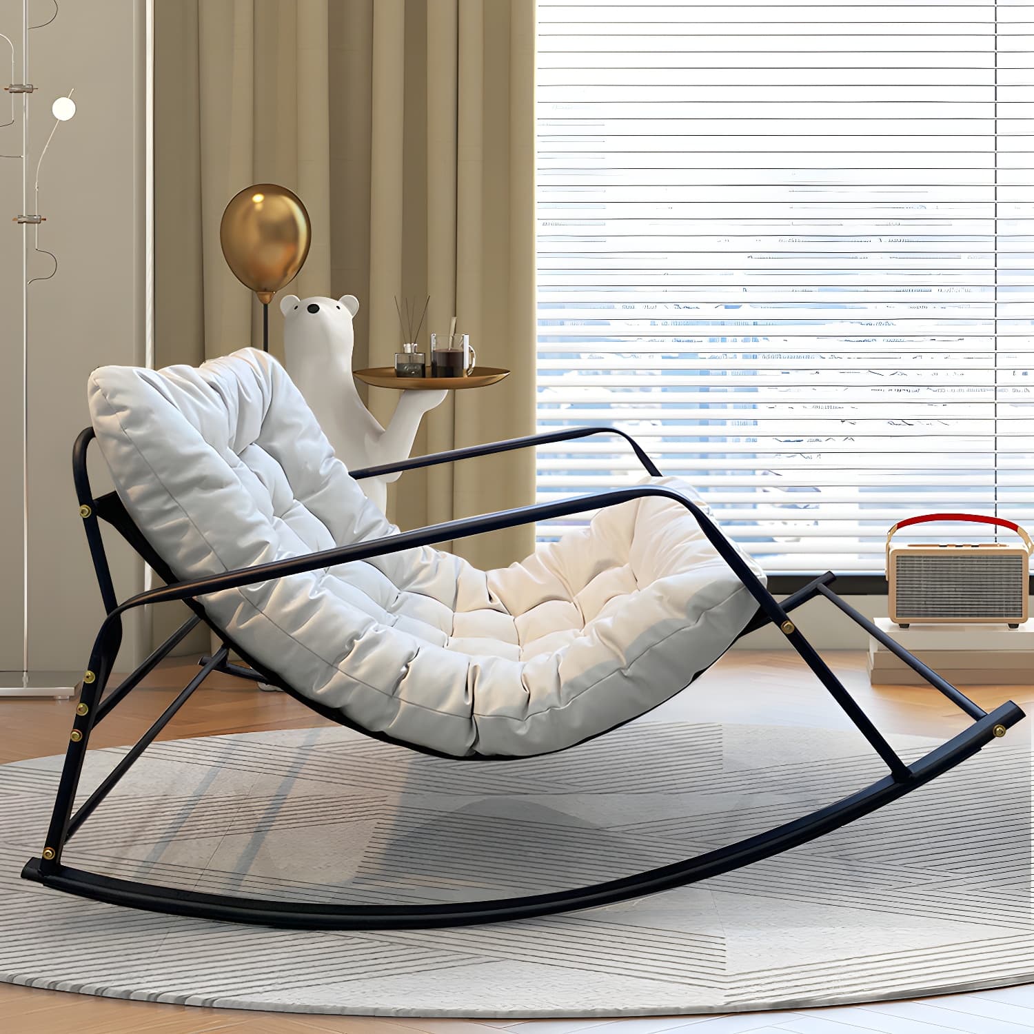 Stylish and Comfortable Modern Black Metal Rocking Chair with Removable Cushions - image 10