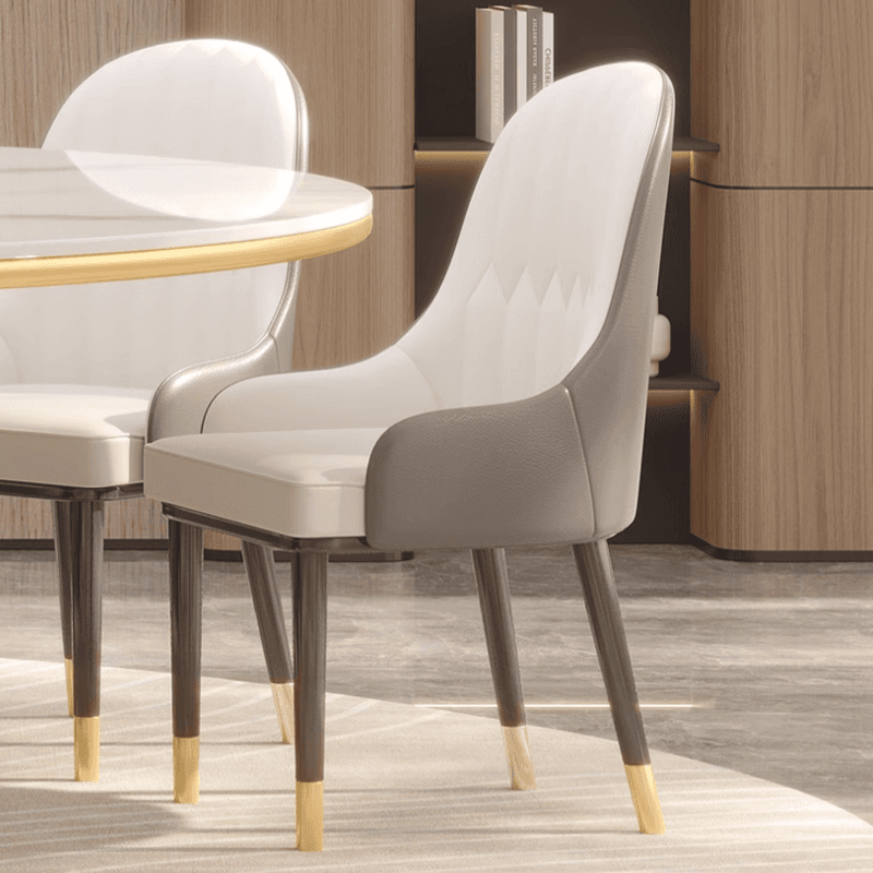 Minimalist Rounded Dining Table Set with Stump Base and Enclosed Back in White, Rotatable