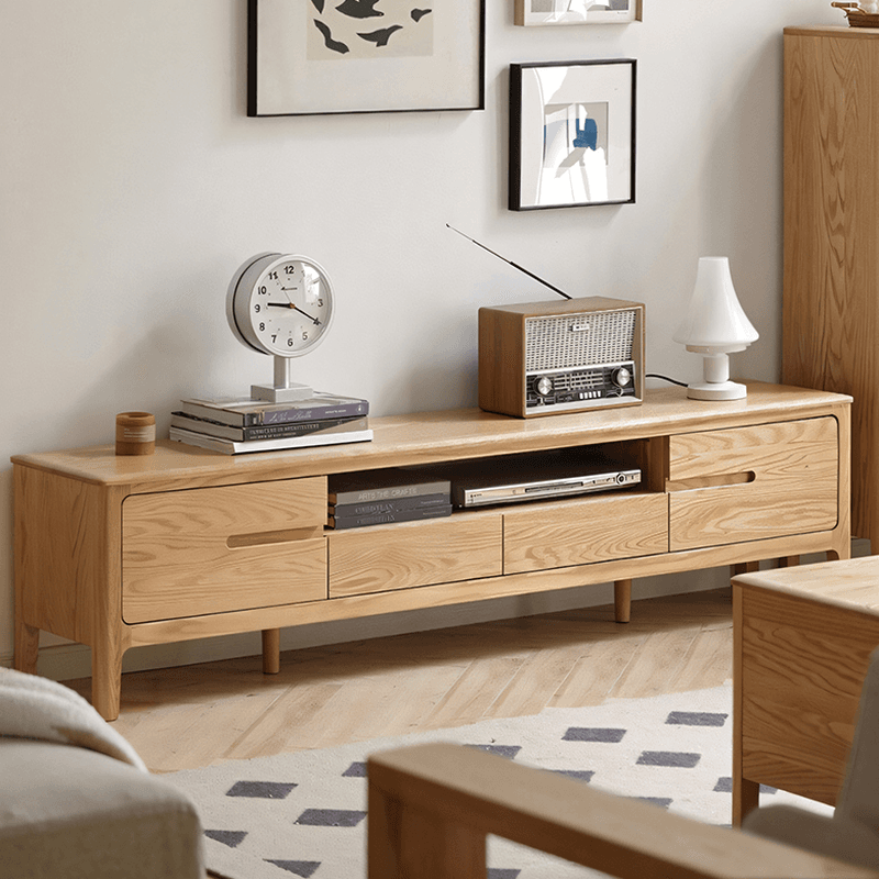 Modern Real Wood TV Stand with Shelf, 2 Drawers, 2 Cabinets, Cable Management, and Visible Storage - image 3