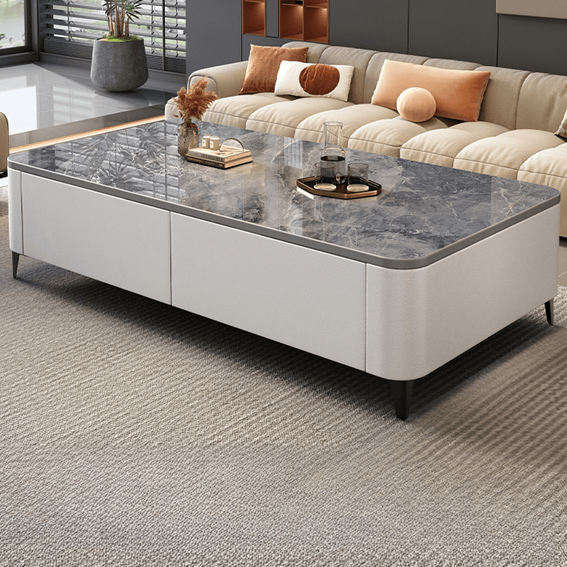 Rectangular Calfskin Accent Table with 2 Drawers