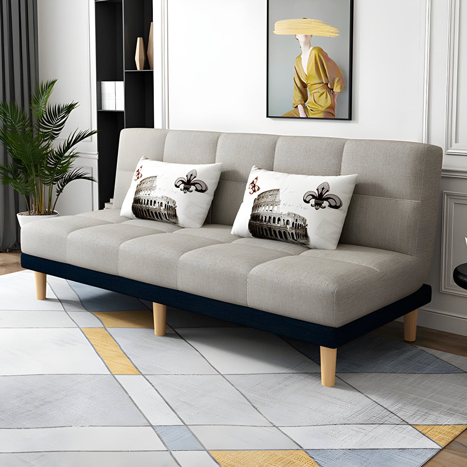 Armless Tight Back Bed Settee Cotton Blend and Faux Leather Sofa Bed - image 6