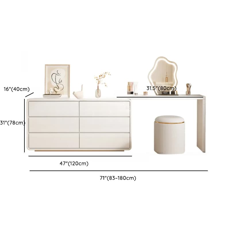 Large White/Transparent Vanity Set with 6 Drawers, Polymer/Lumber Frame, Lighted Mirror, and Scalable Chair - image 23