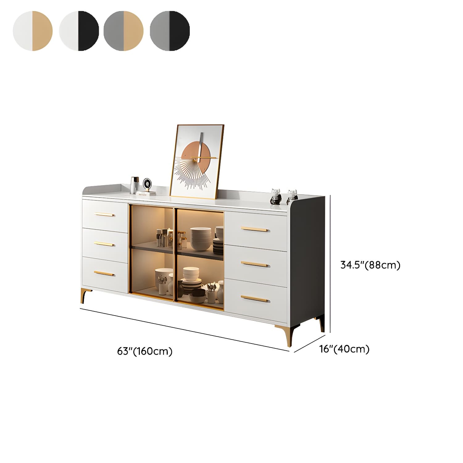 Glamorous Wood Buffet Sideboard with Glass Doors and Open Storage - image 16