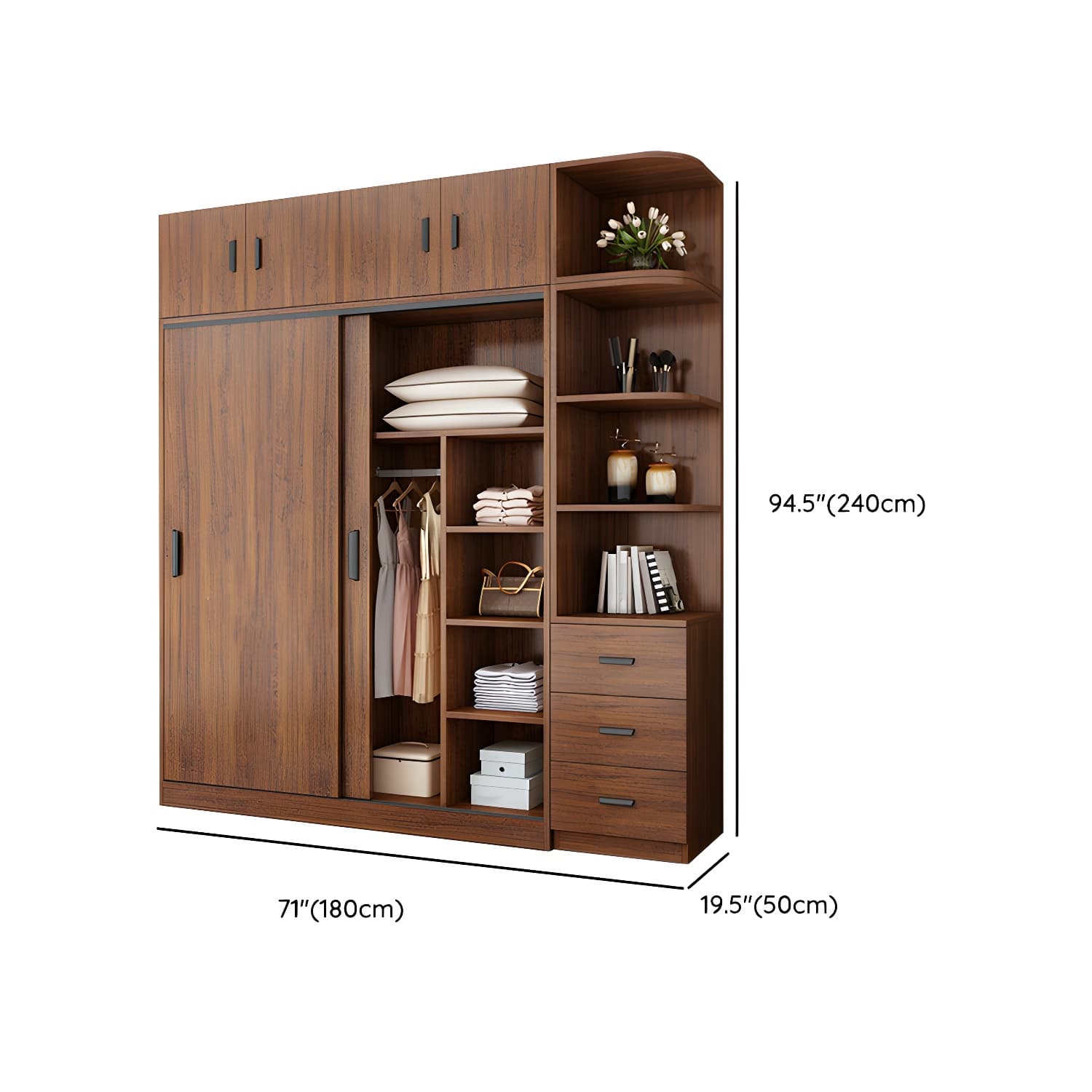 Contemporary Brown Wood Wardrobe Armoire with Clothing Rod & Shelves - image 29